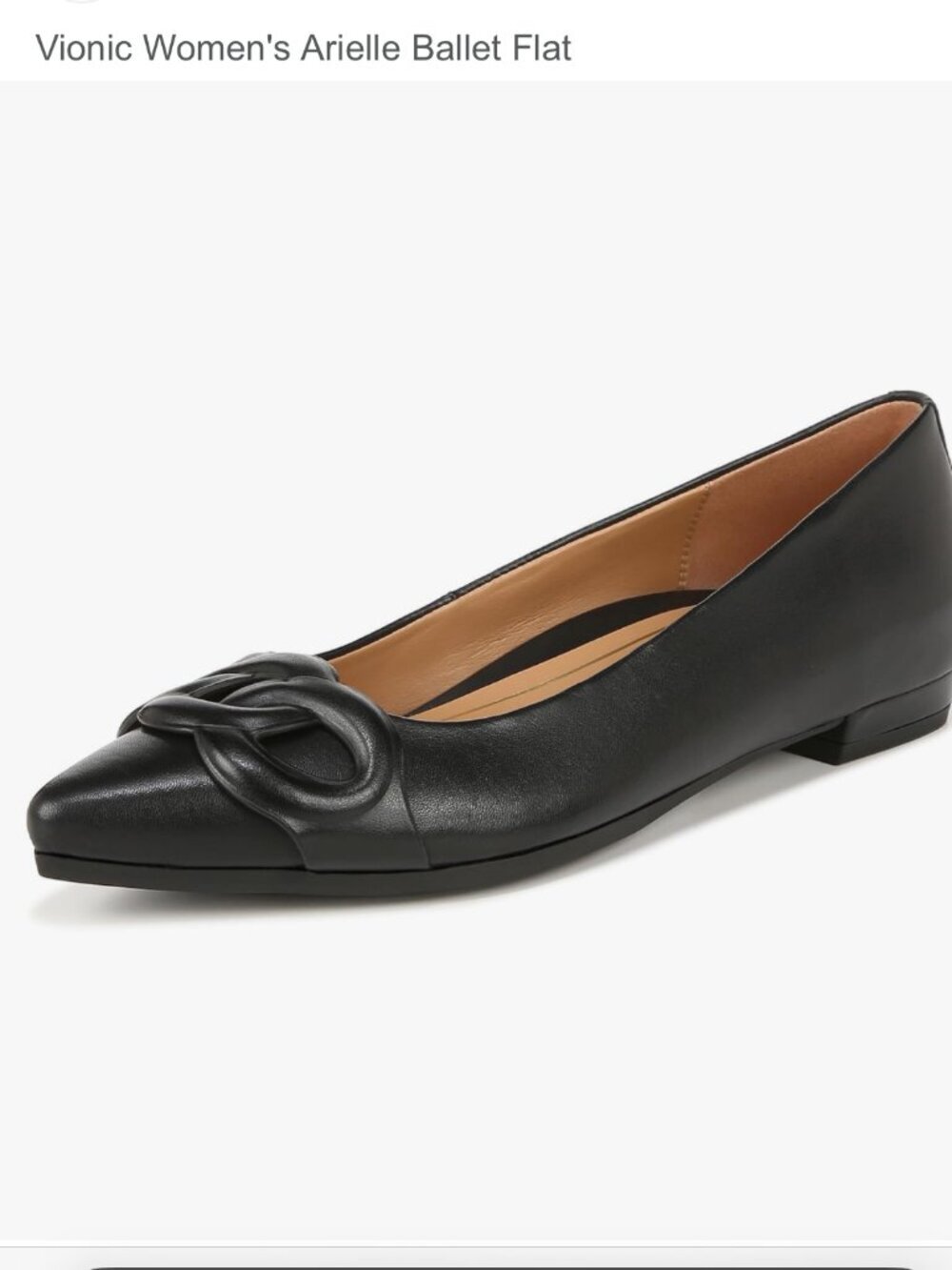 Vionic SZ 7 Arielle Black Leather Pointed Toe Comfort Flats Old $ Office Staple